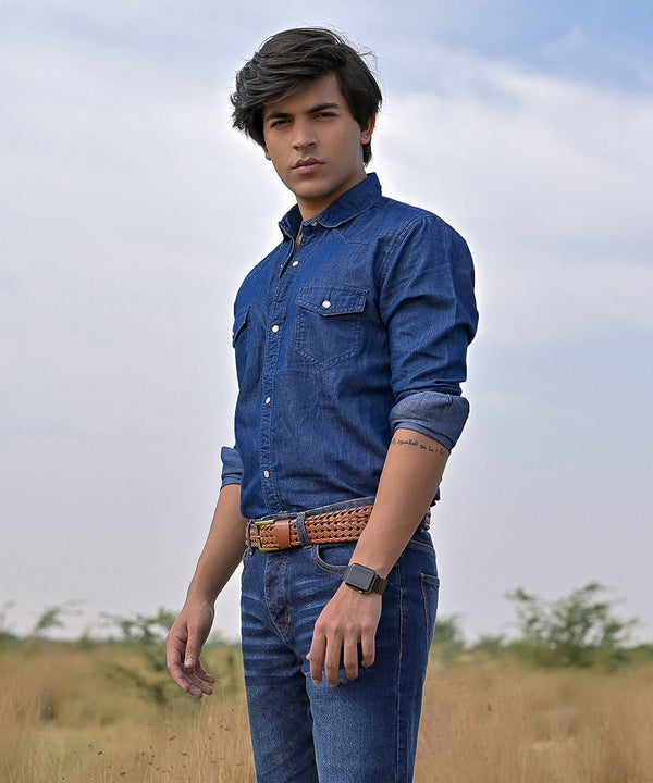 Oversized Dark Blue Denim Shirt Unisex | El Denim Vol. 1: Highway | Weave Wardrobe