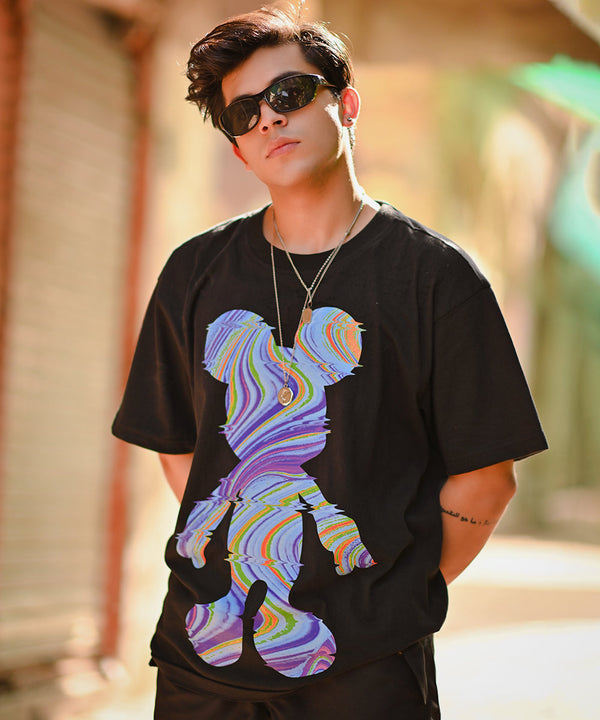 Glitched Teddy Bear Men Oversized Graphic Tee