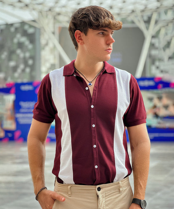 Maroon Reverie Men Maroon and White Button Down Polo
