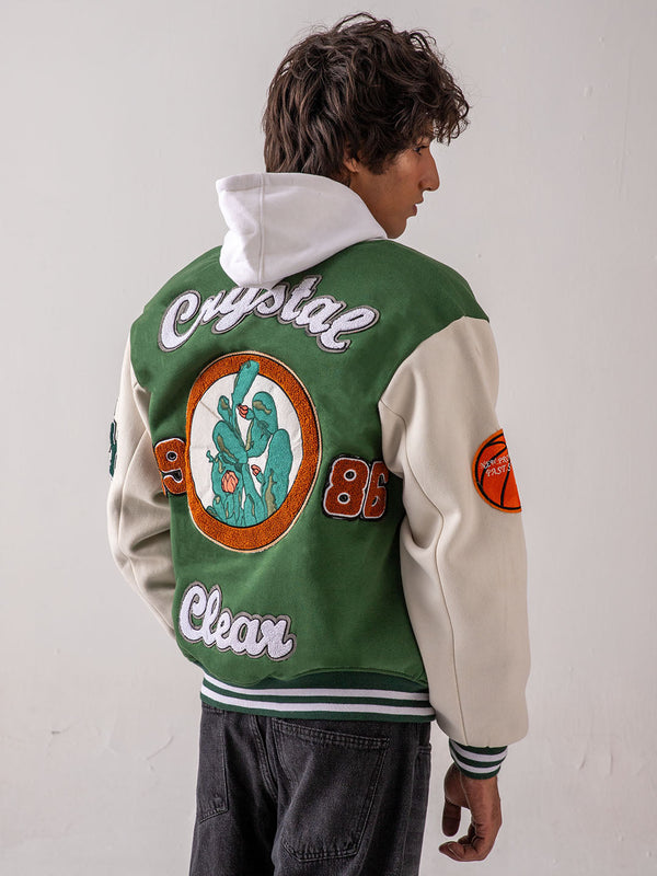 NY LETTERMAN: Unisex Green Varsity Jacket